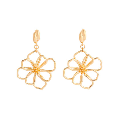Gold Open Wire Flower Earrings