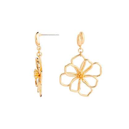 Gold Open Wire Flower Earrings