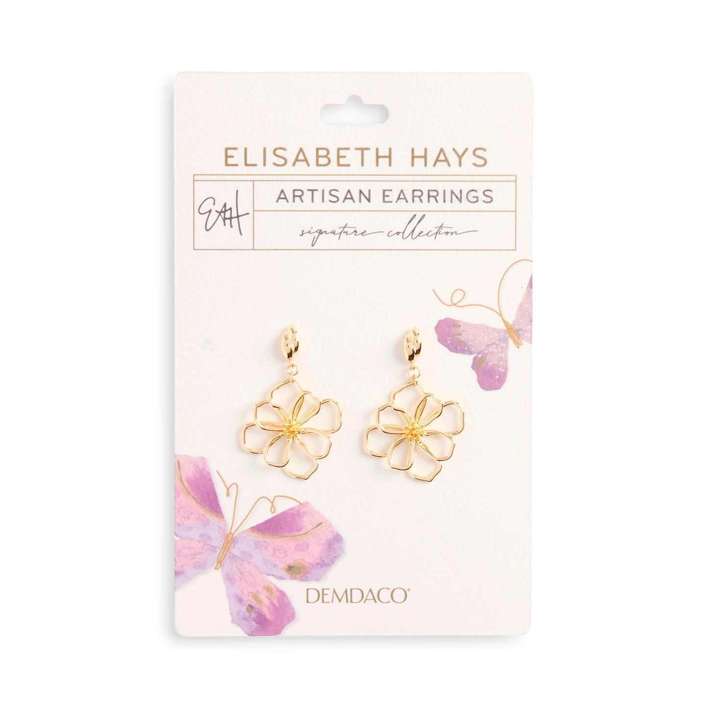 Gold Open Wire Flower Earrings