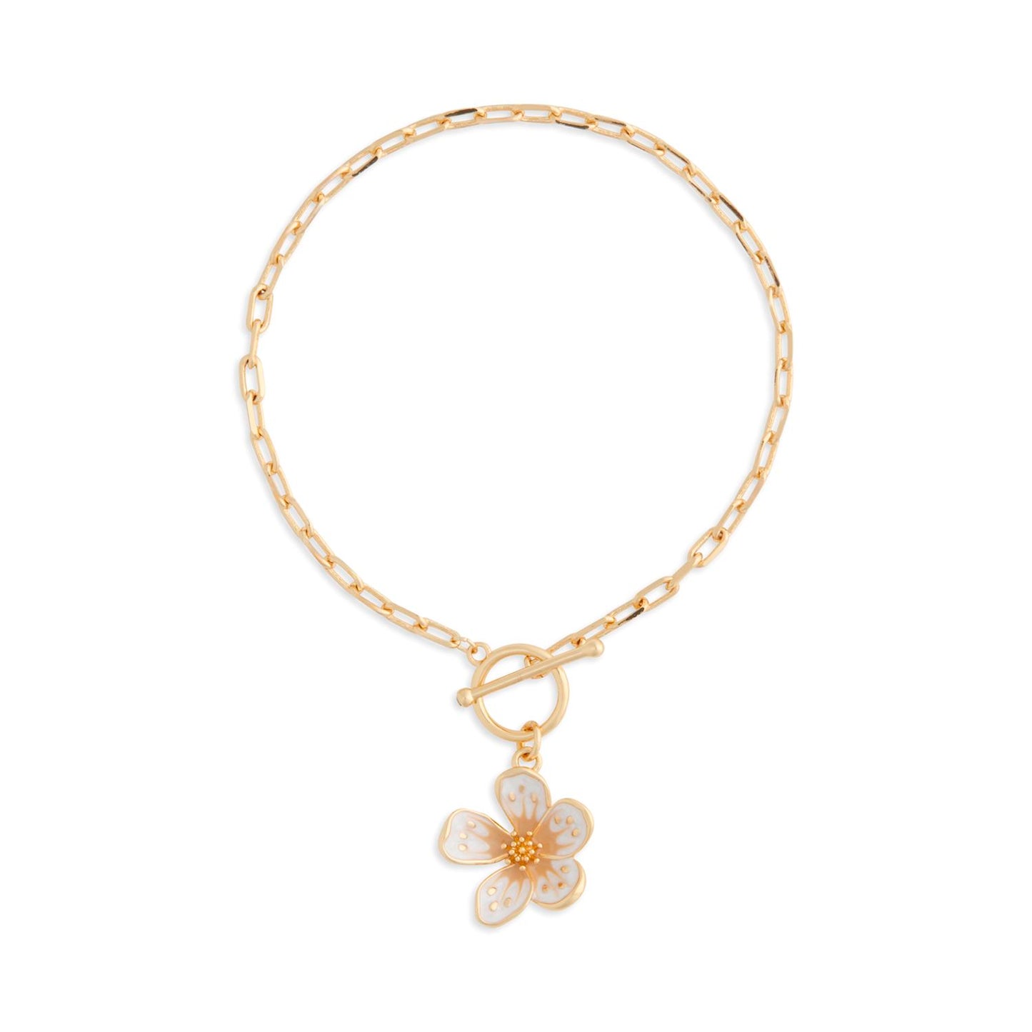 White Enamel Flower Toggle Bracelet