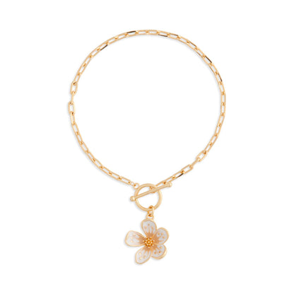 White Enamel Flower Toggle Bracelet