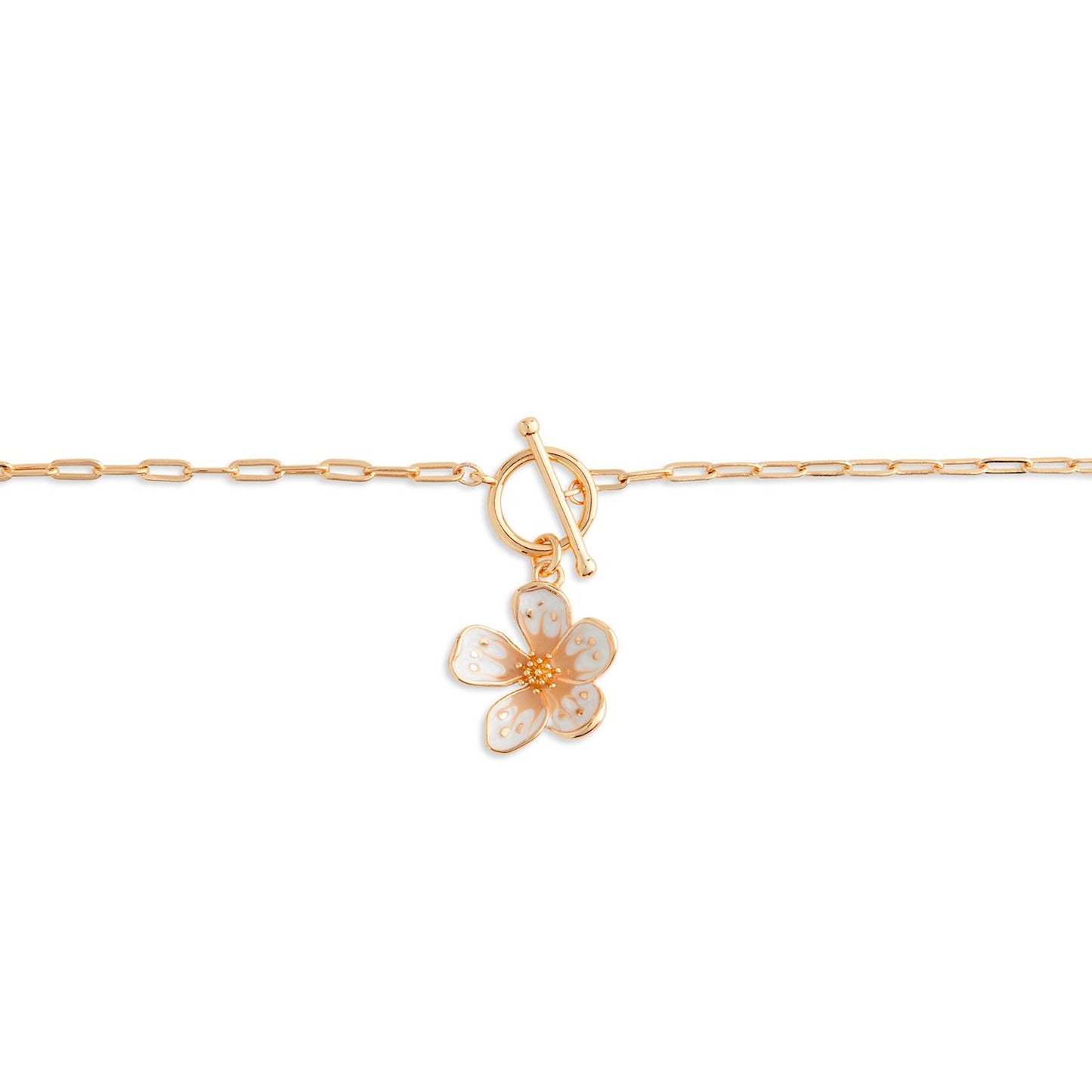 White Enamel Flower Toggle Bracelet