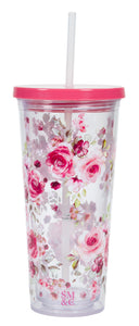 Tumbler with Straw - Pink Rose