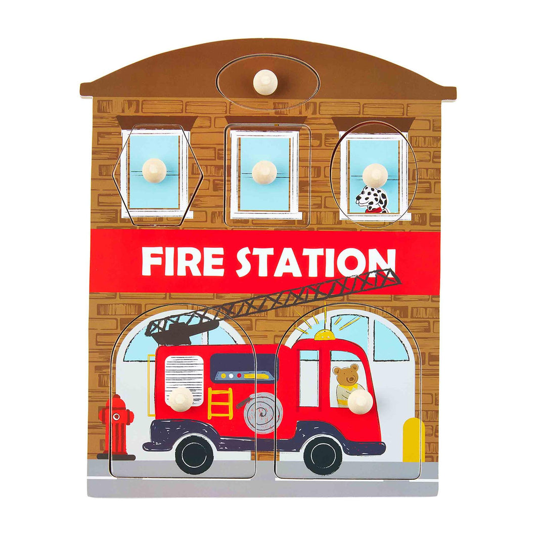 Wooden Knob Puzzle - Fire Station