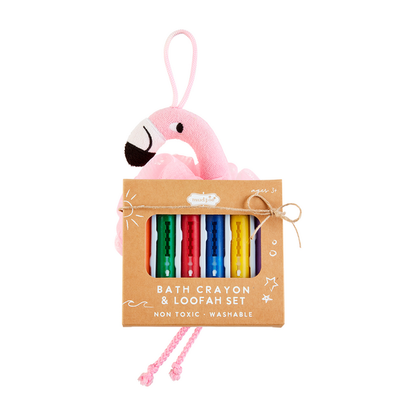Flamingo Loofah & Bath Crayons Set