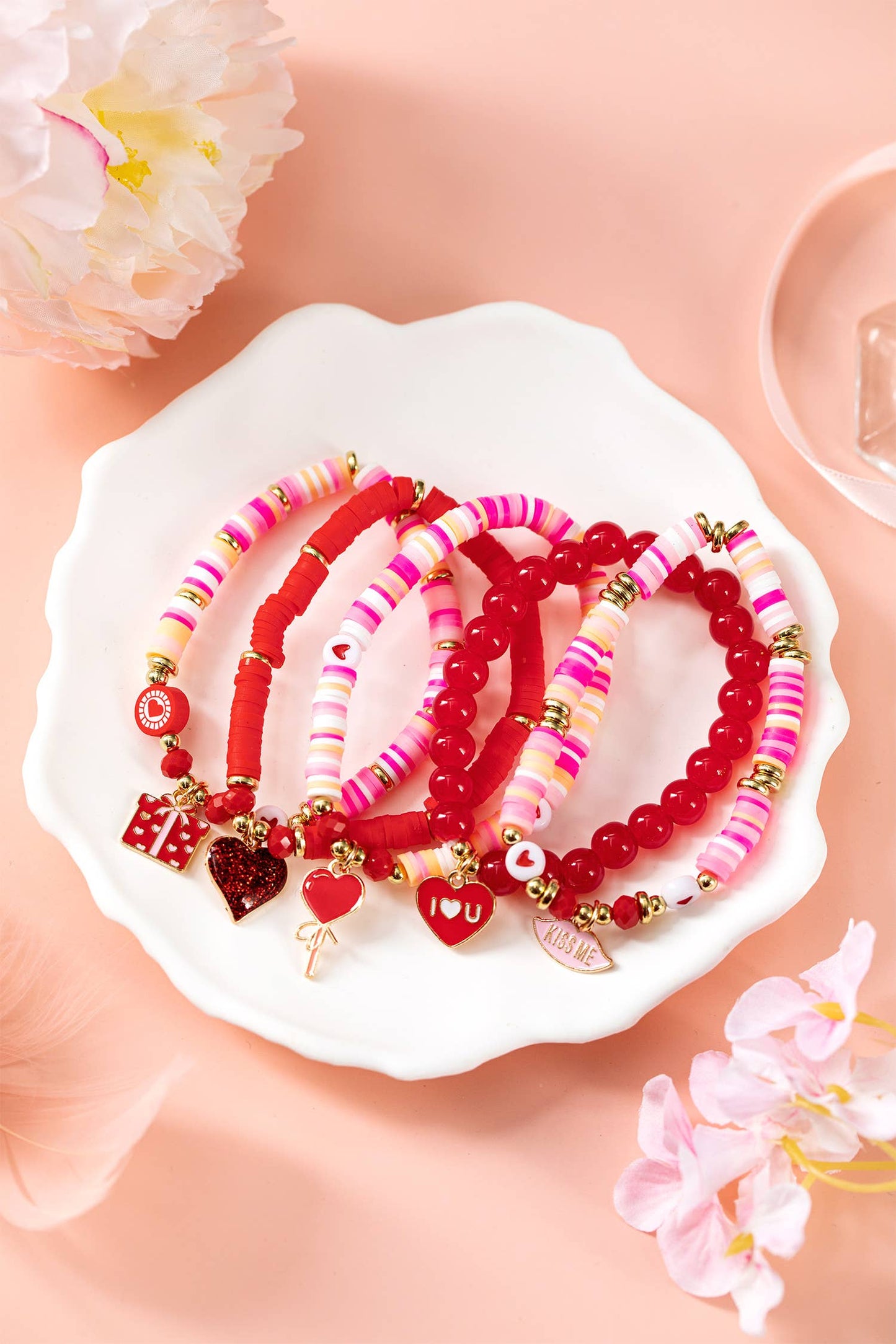 I Love U Valentine's Day Bead Bracelet Set