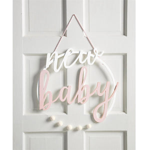 Pink New Baby Door Hanger
