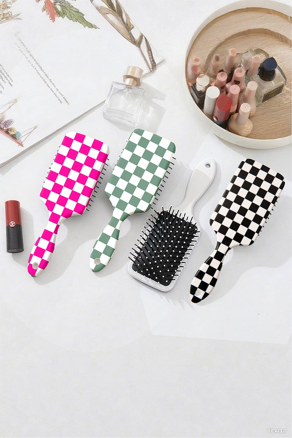 Checkered Air Cushion Hair Brush - Black