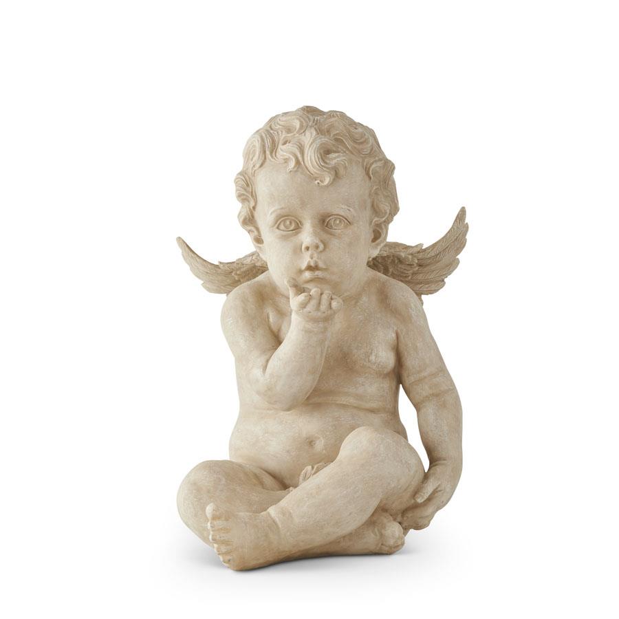 Antique Whitewashed Cherub Blowing Kiss