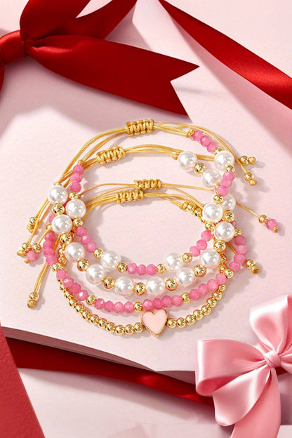 Valentine's Heart & Golden Beads Bracelet Set