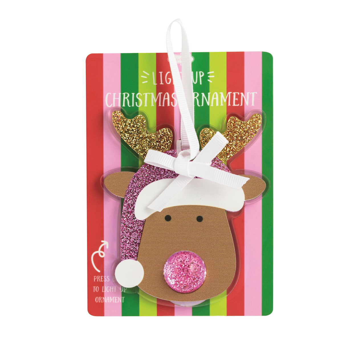 Light-Up Christmas Ornament - Pink Reindeer