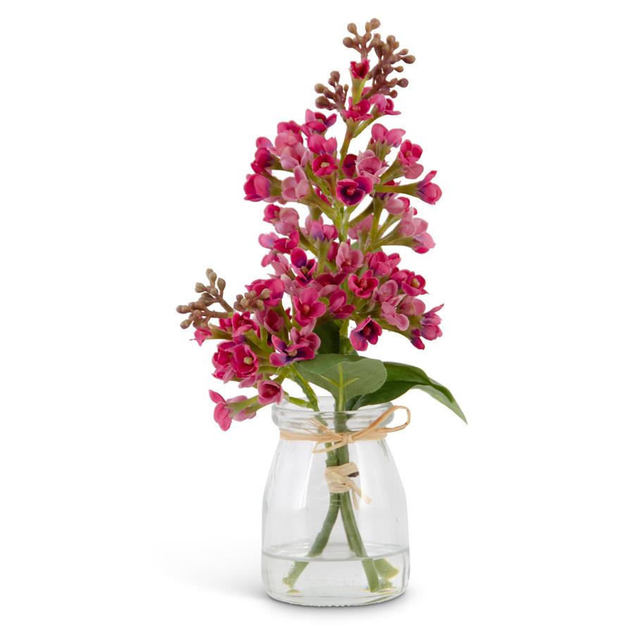 Faux Lilac Flowers in Glass Vase - Pink