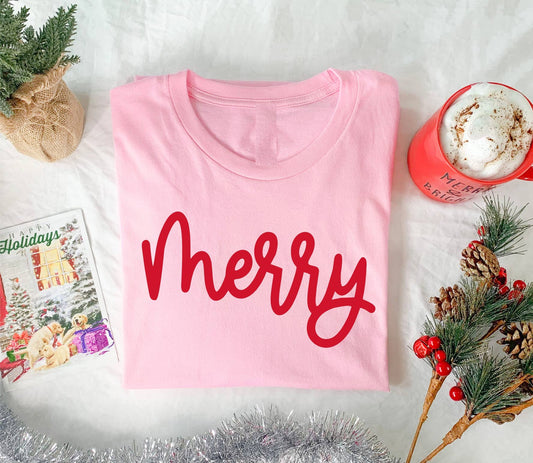 Short Sleeve Merry Graphic Tee - Pink