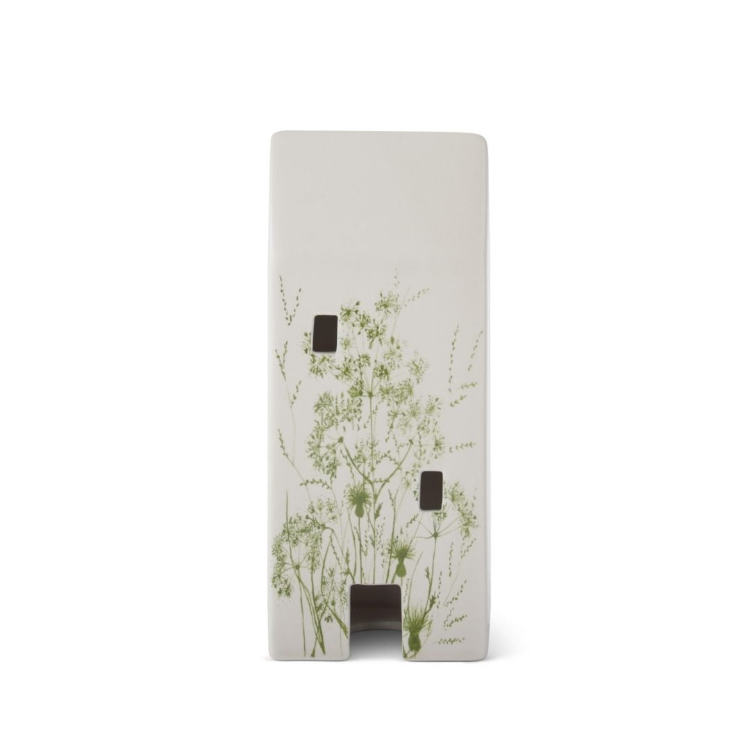 Green Floral Decal White Ceramic House