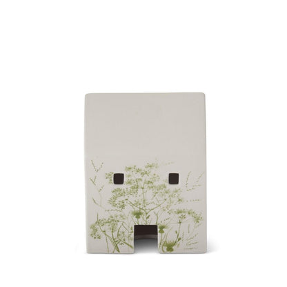 Green Floral Decal White Ceramic House