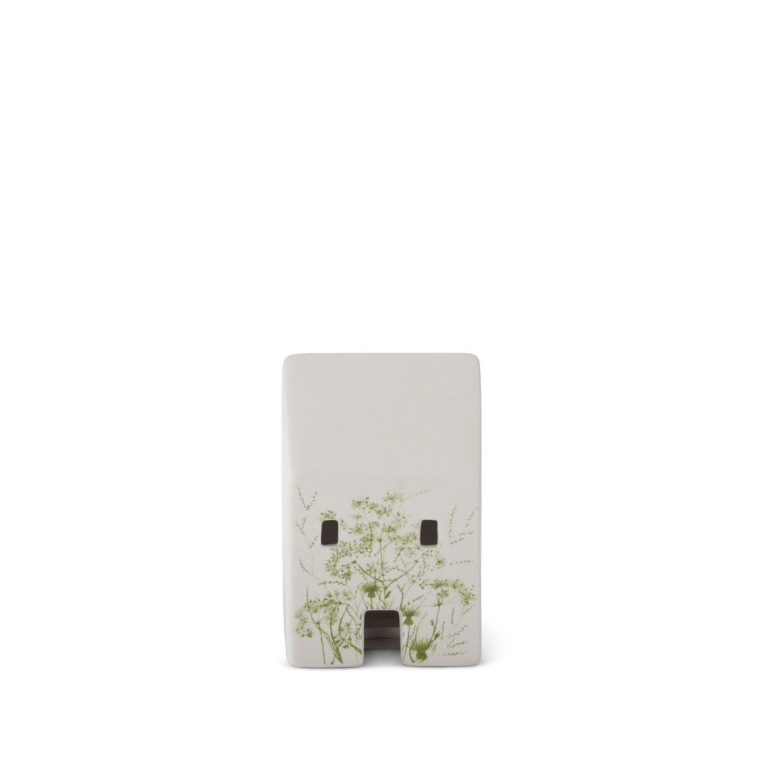 Green Floral Decal White Ceramic House