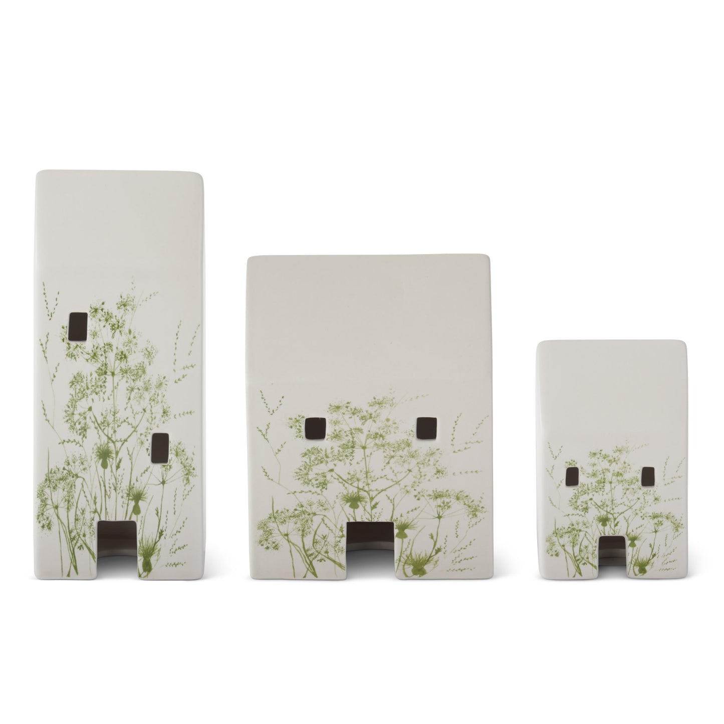 Green Floral Decal White Ceramic House