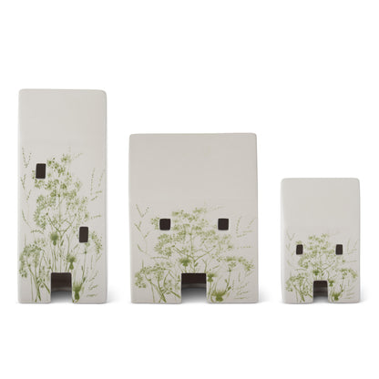 Green Floral Decal White Ceramic House