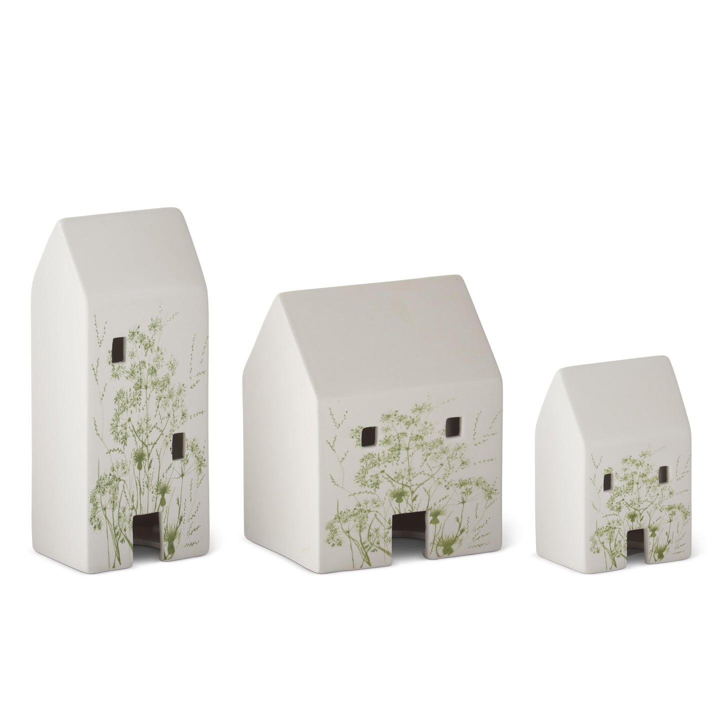 Green Floral Decal White Ceramic House