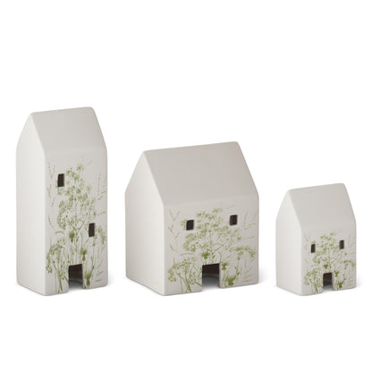 Green Floral Decal White Ceramic House