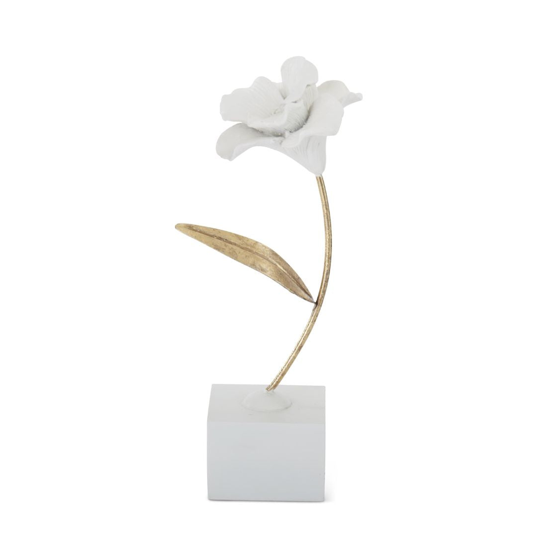 White Resin & Gold Metal Stem Flowers