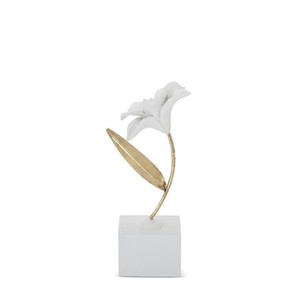 White Resin & Gold Metal Stem Flowers