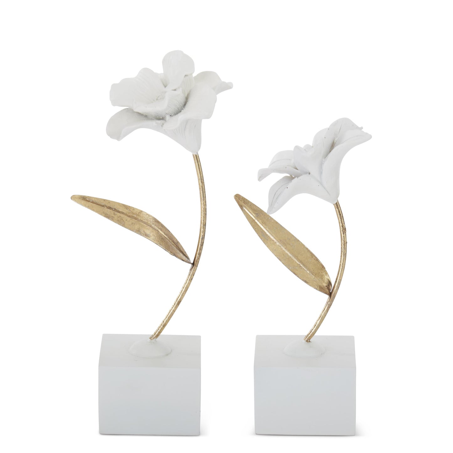 White Resin & Gold Metal Stem Flowers