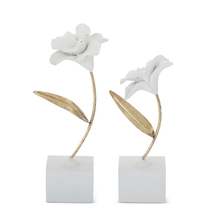 White Resin & Gold Metal Stem Flowers