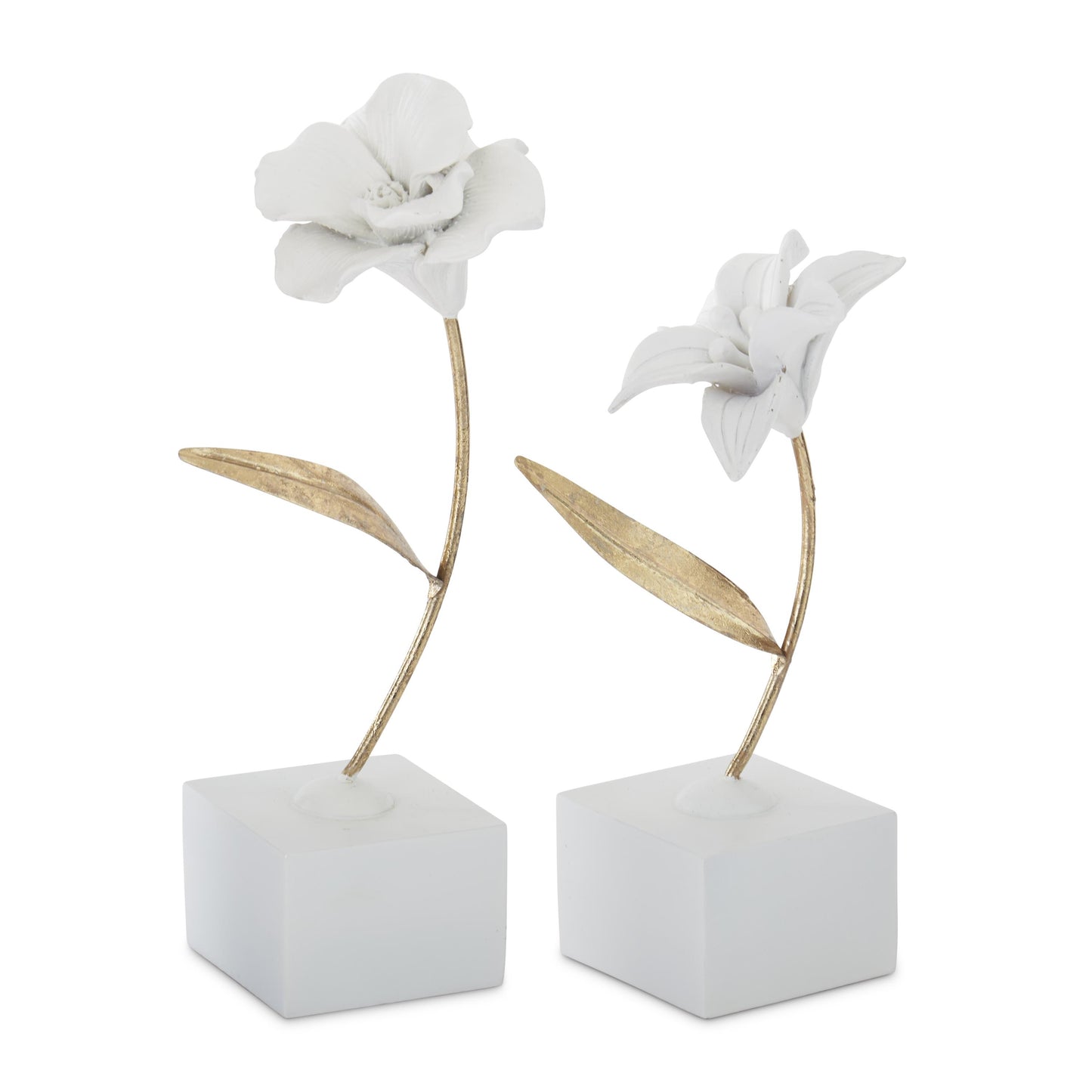 White Resin & Gold Metal Stem Flowers