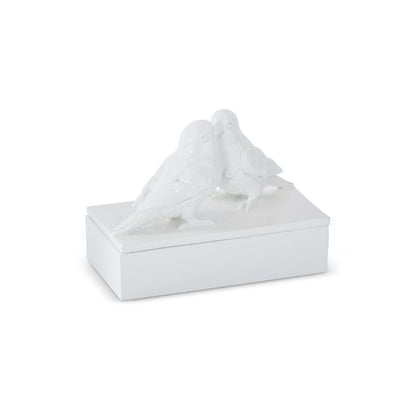Glossy White Love Birds Lidded Box