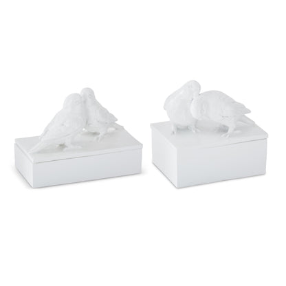 Glossy White Love Birds Lidded Box