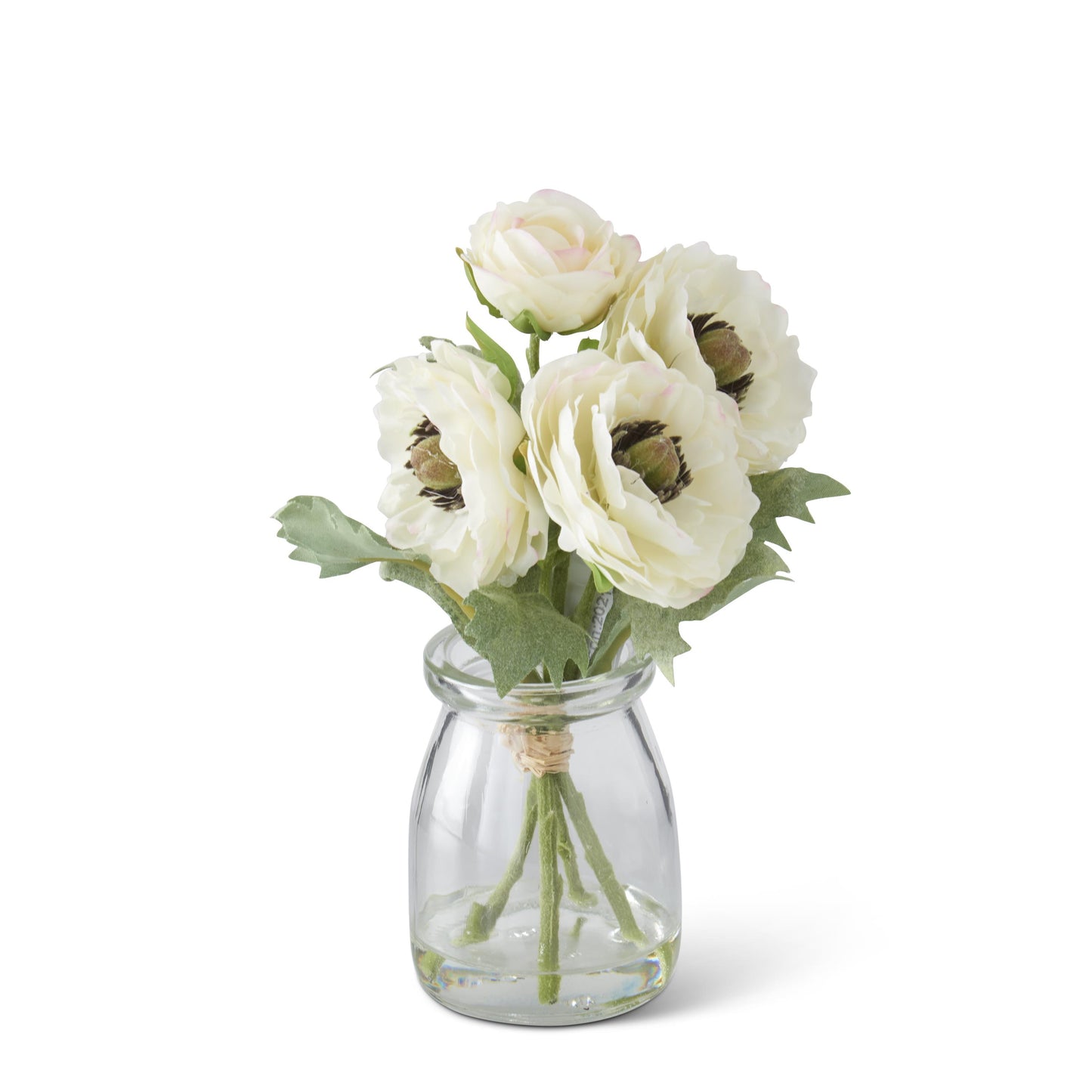 Glass Vase with Faux Water & White Ranunculus Set