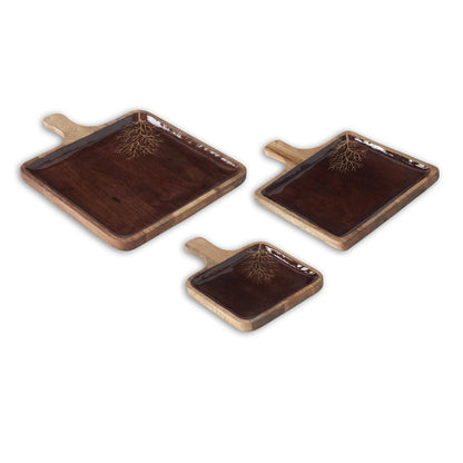Wooden Enameled Gold Leaf Square Trays