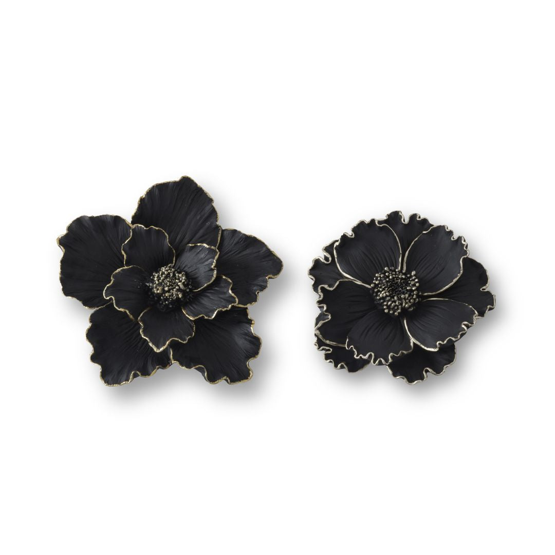 Resin Black & Gold Gilded Wall Flower