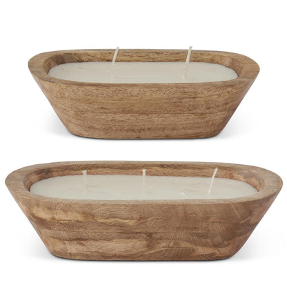 Rectangular Natural Wood Bowl Filled Candles