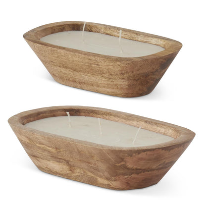 Rectangular Natural Wood Bowl Filled Candles