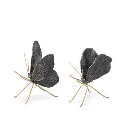 Black & Gold Resin Leaf Wing Butterfly Decor