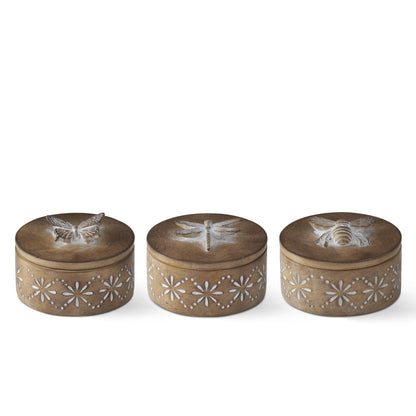Round Brown Resin Lidded Container - Dragonfly