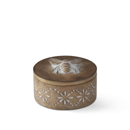 Round Brown Resin Lidded Container - Bee
