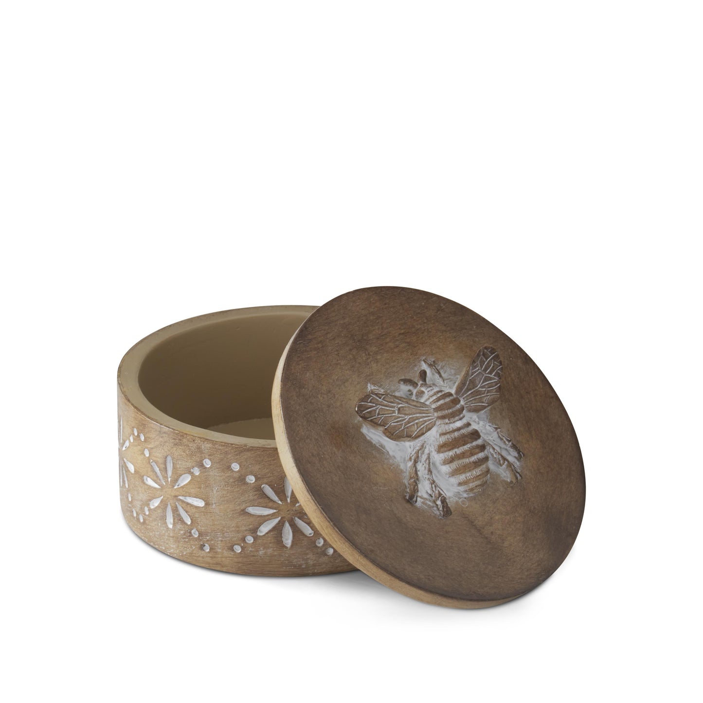 Round Brown Resin Lidded Container - Bee