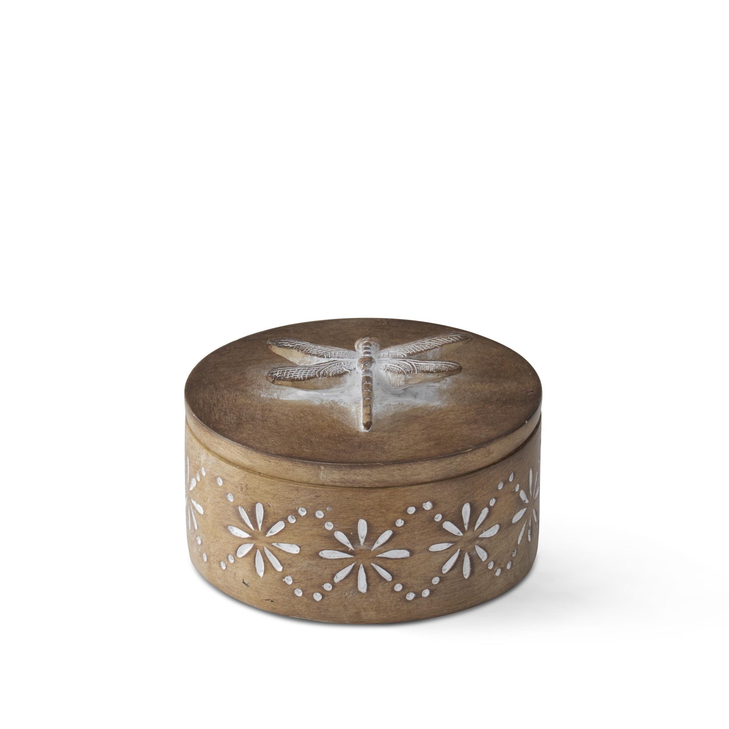 Round Brown Resin Lidded Container - Dragonfly