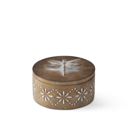 Round Brown Resin Lidded Container - Dragonfly