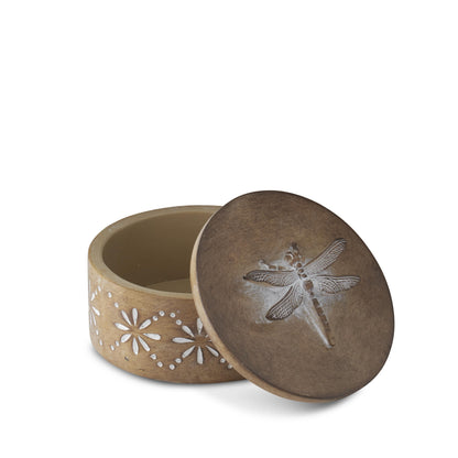 Round Brown Resin Lidded Container - Dragonfly