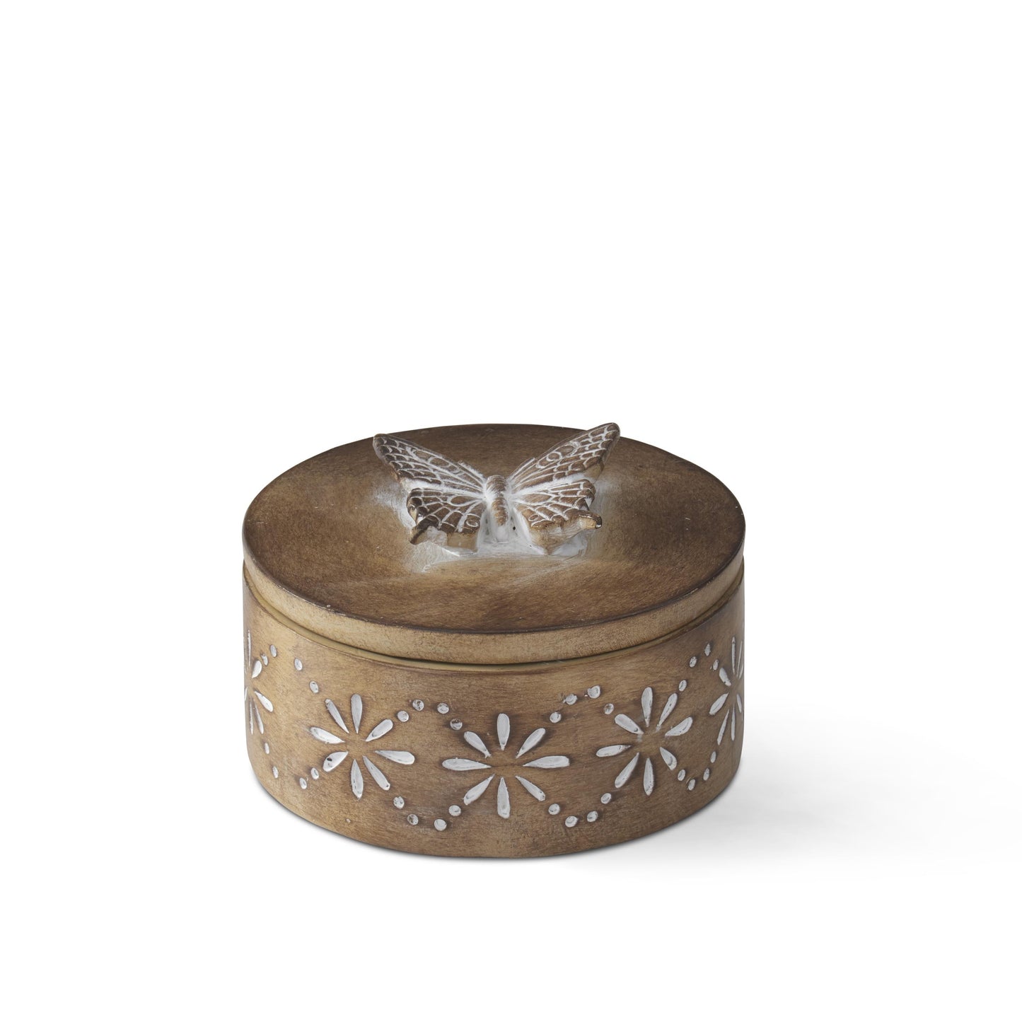 Round Brown Resin Lidded Container - Butterfly