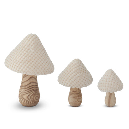 Cream Fabric & Wood Mushroom Sitters