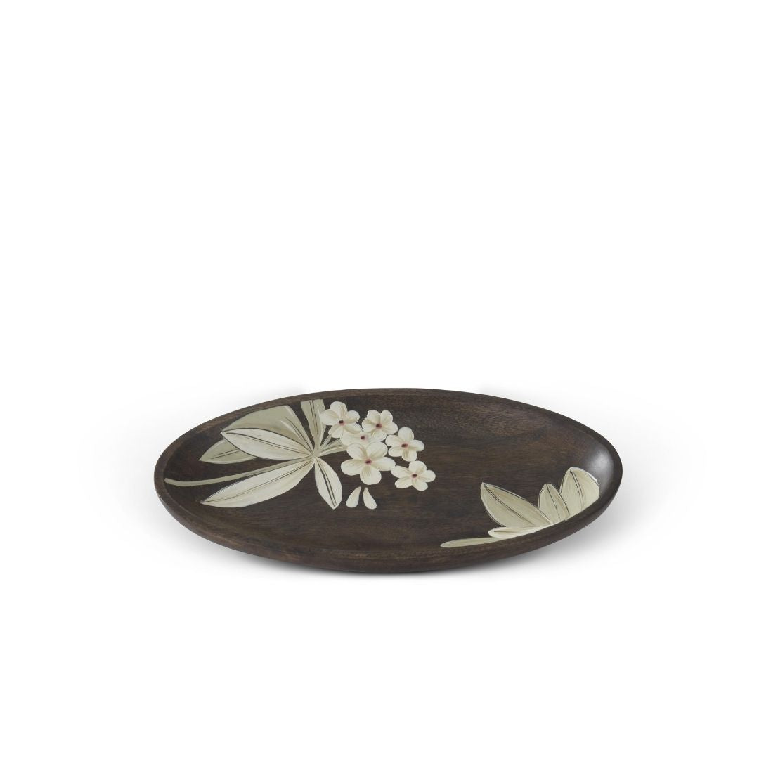 Wooden Floral Hand-Painted Oval Tray