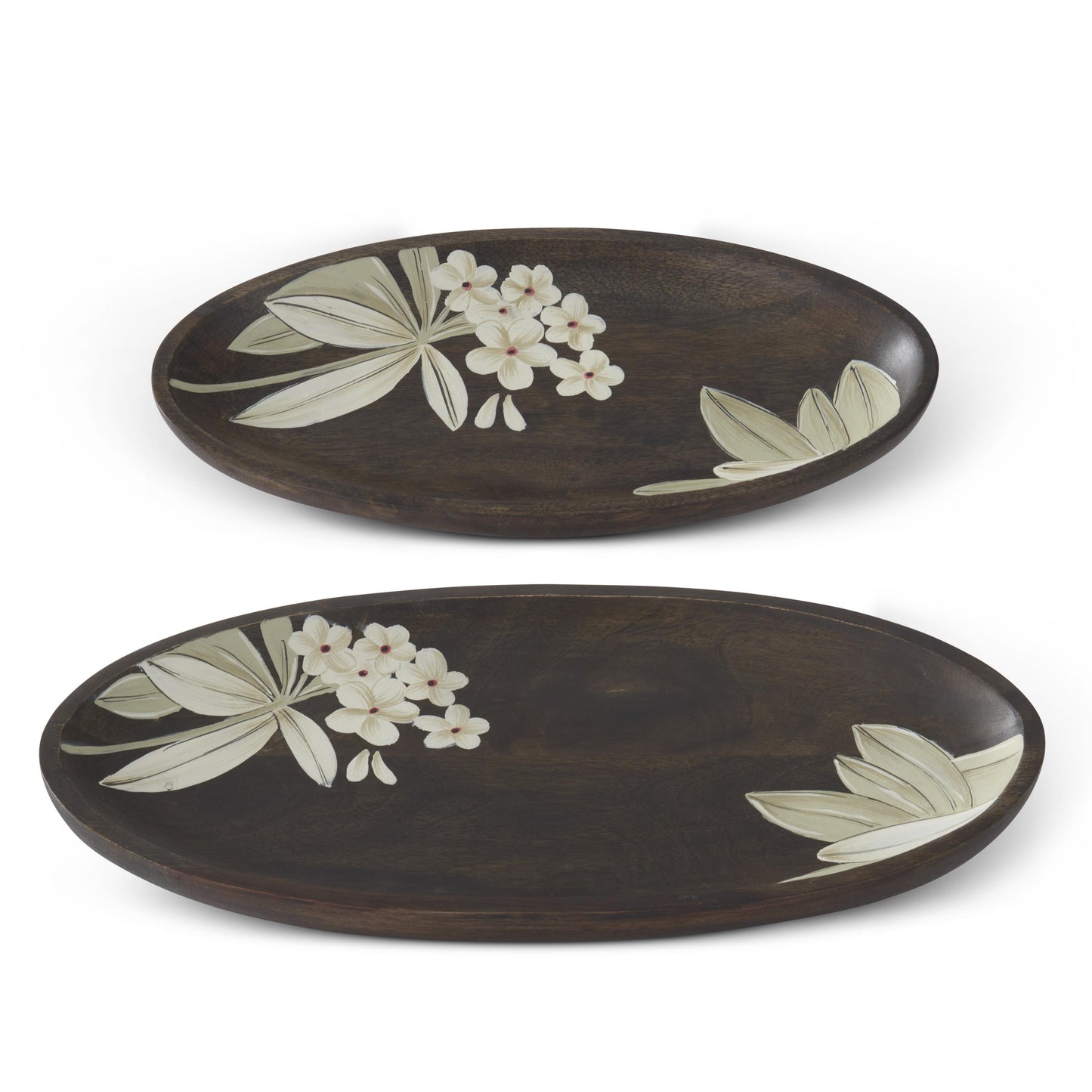 Wooden Floral Hand-Painted Oval Tray