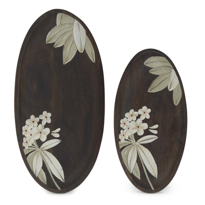 Wooden Floral Hand-Painted Oval Tray
