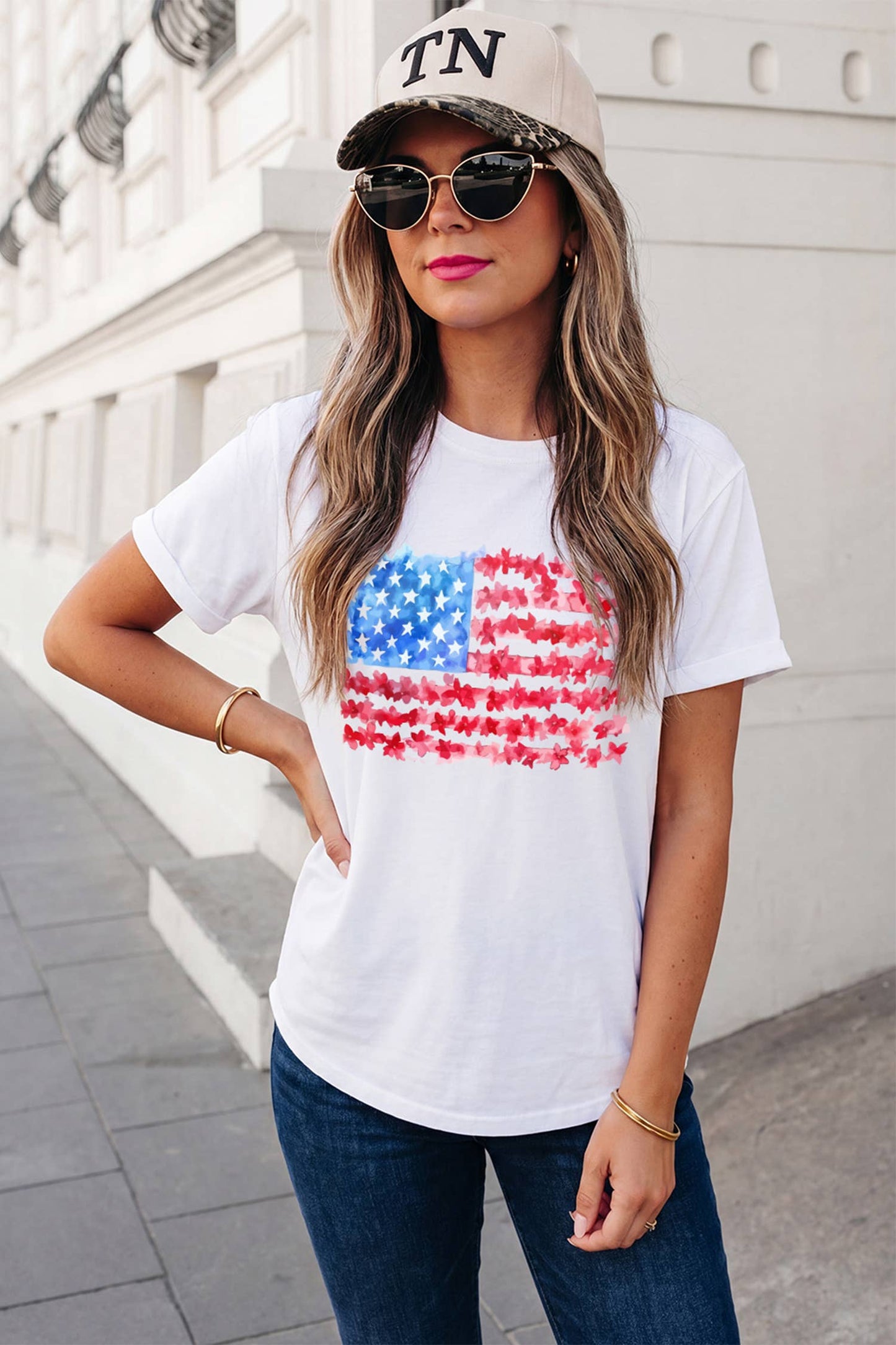 USA Flag Crew Neck Graphic Tee