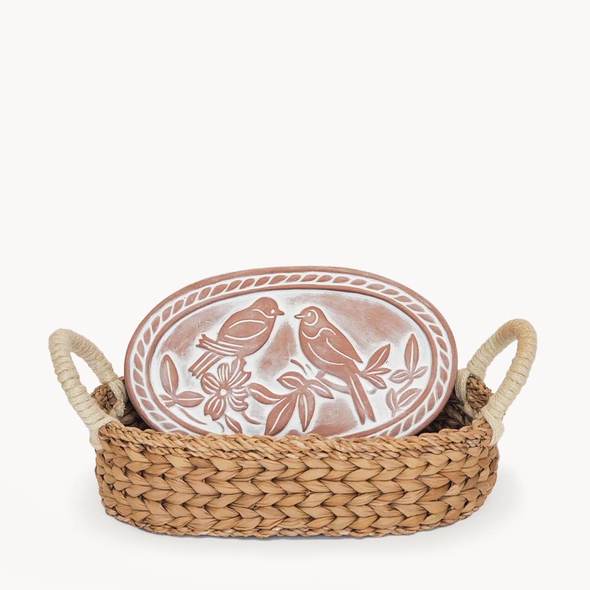 Oval Handmade Bread Warmer & Wicker Basket - Lovebirds